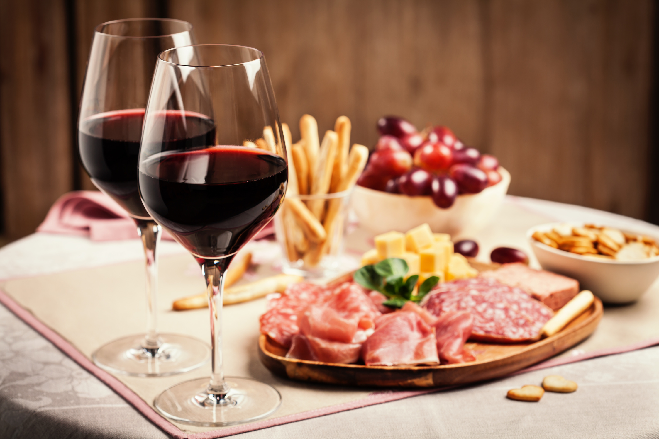 Red wine with charcuterie and cheese